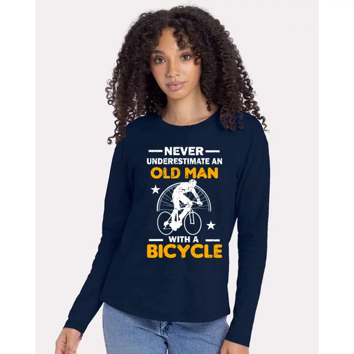 Never Underestimate An Old Man With A Bicycle Womens Cotton Relaxed Long Sleeve T-Shirt