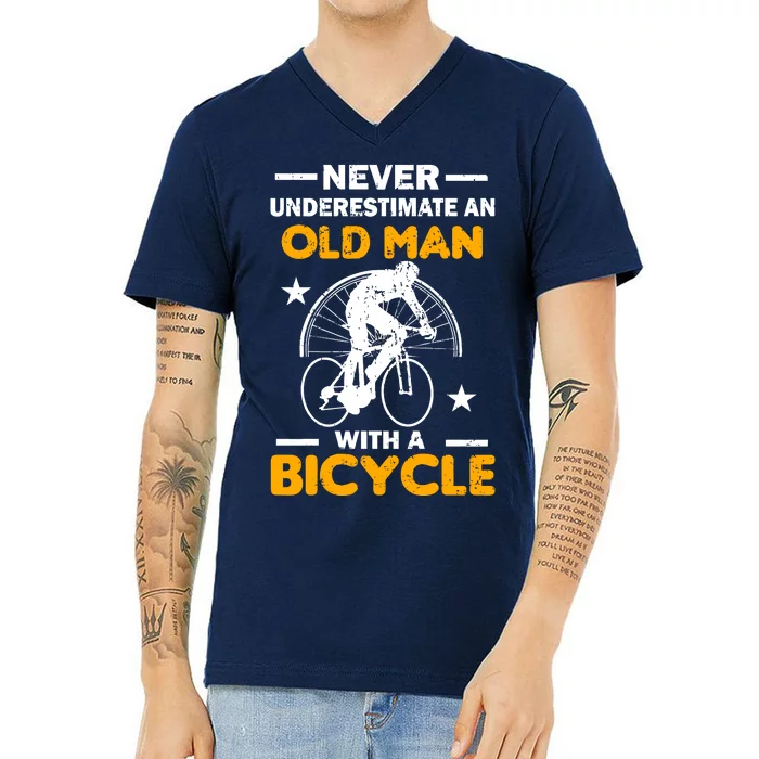 Never Underestimate An Old Man With A Bicycle V-Neck T-Shirt