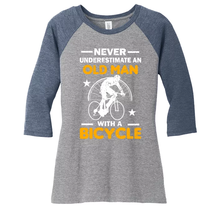 Never Underestimate An Old Man With A Bicycle Women's Tri-Blend 3/4-Sleeve Raglan Shirt