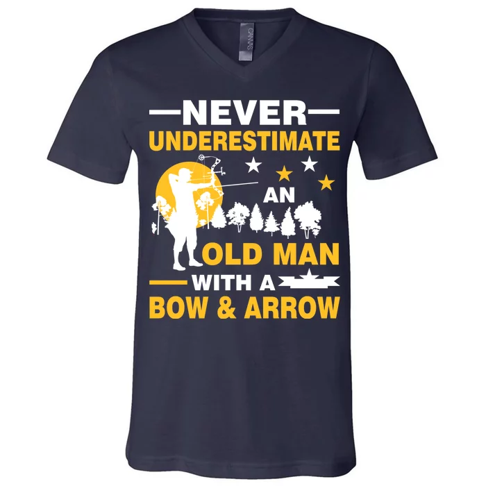 Never Underestimate An Old Man With A Bow & Arrow V-Neck T-Shirt