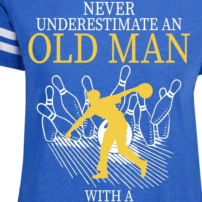 Never Underestimate An Old Man With A Bowling Ball Enza Ladies Jersey Football T-Shirt