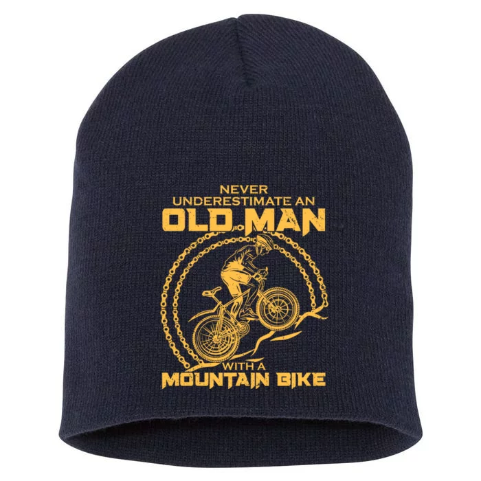 Never Underestimate An Old Man With A Mountain Bike Short Acrylic Beanie