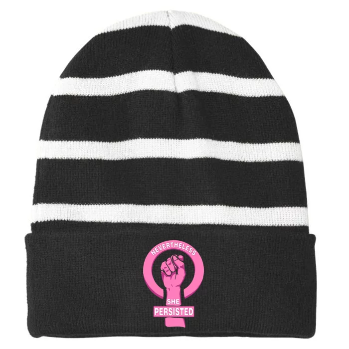 Nevertheless She Persisted Fist Tribute Striped Beanie with Solid Band