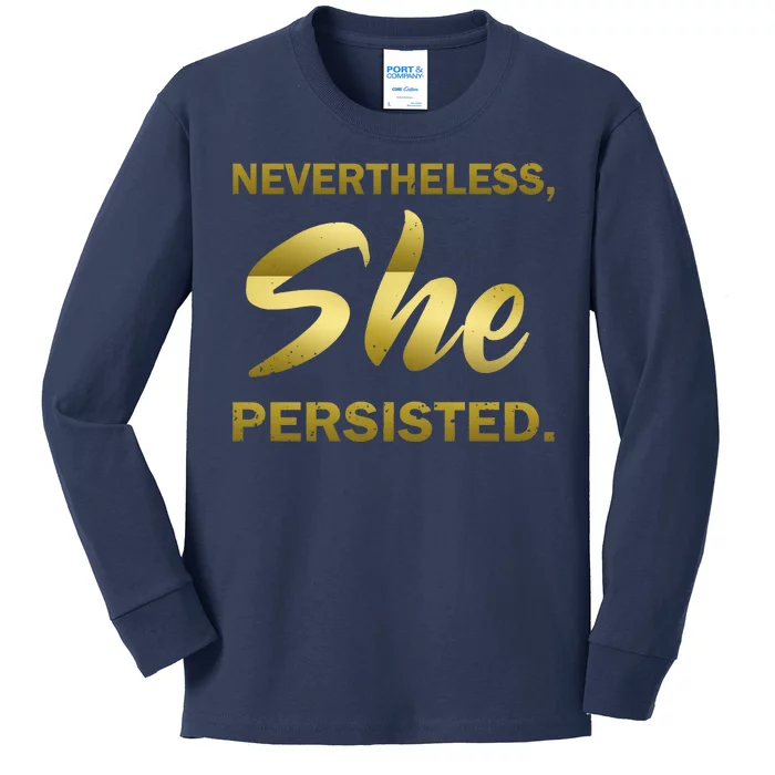 Nevertheless She Persisted Gold Signature Kids Long Sleeve Shirt