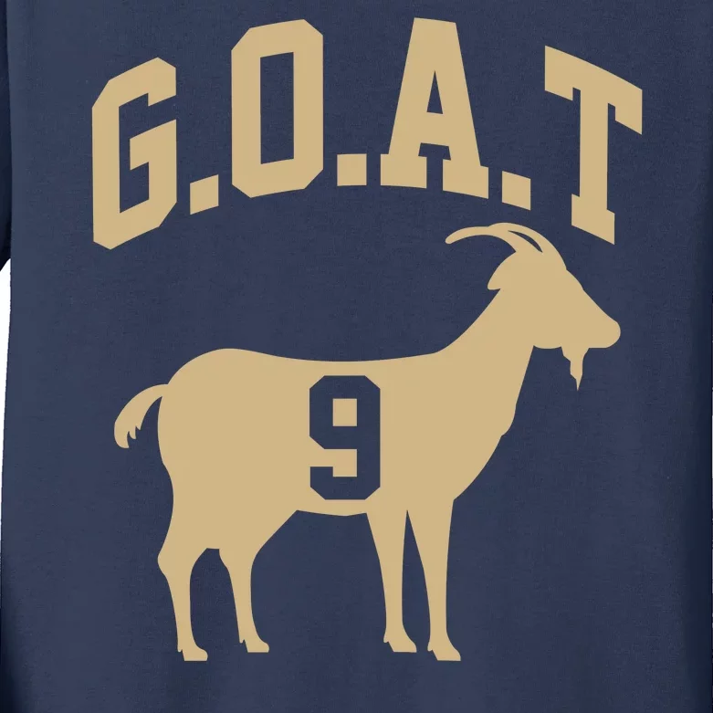 New Orleans Football No 9 GOAT Kids Long Sleeve Shirt