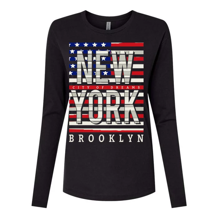 New York - City of Dreams Typography - Brooklyn USA Womens Cotton Relaxed Long Sleeve T-Shirt