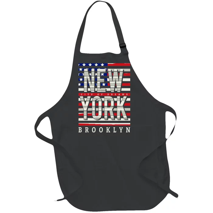 New York - City of Dreams Typography - Brooklyn USA Full-Length Apron With Pocket