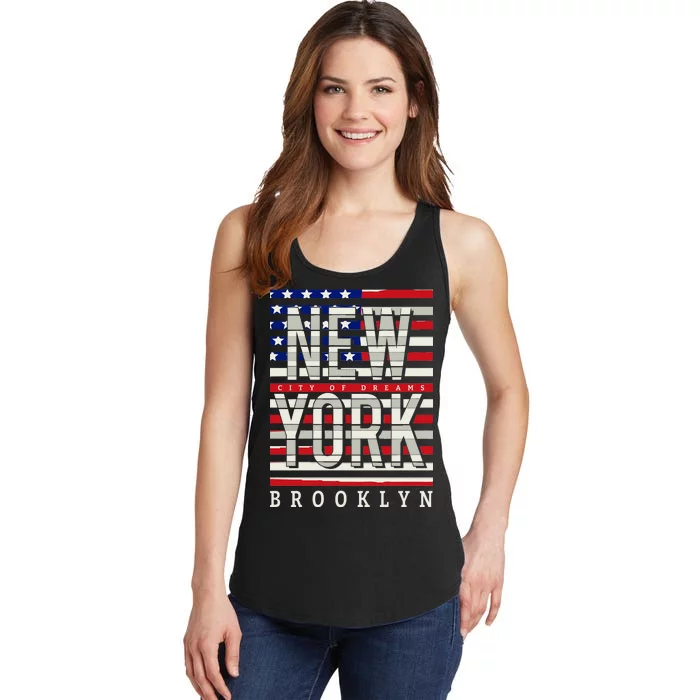 New York - City of Dreams Typography - Brooklyn USA Ladies Essential Tank