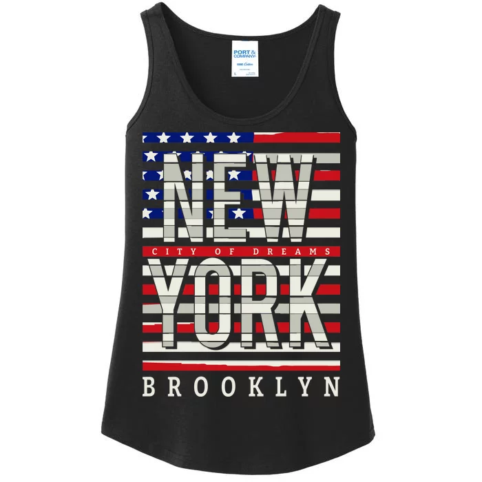 New York - City of Dreams Typography - Brooklyn USA Ladies Essential Tank