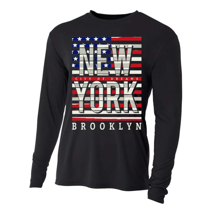 New York - City of Dreams Typography - Brooklyn USA Cooling Performance Long Sleeve Crew