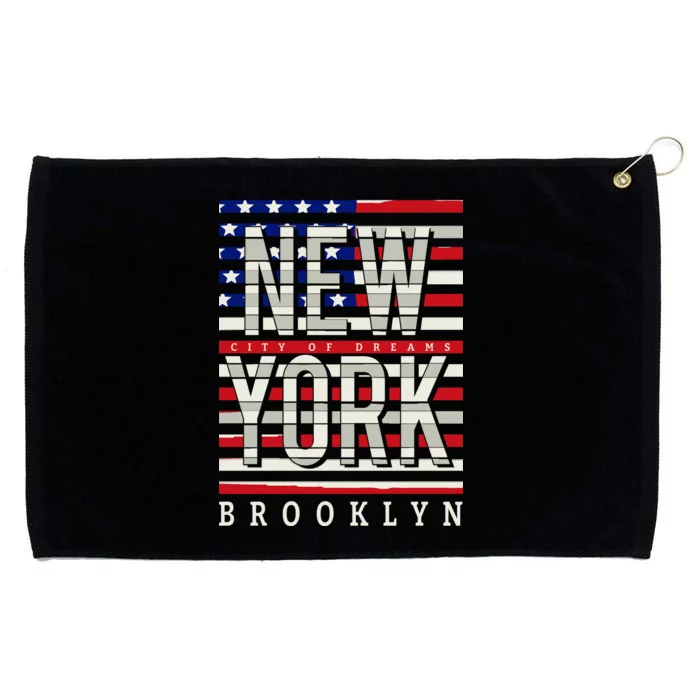 New York - City of Dreams Typography - Brooklyn USA Grommeted Golf Towel