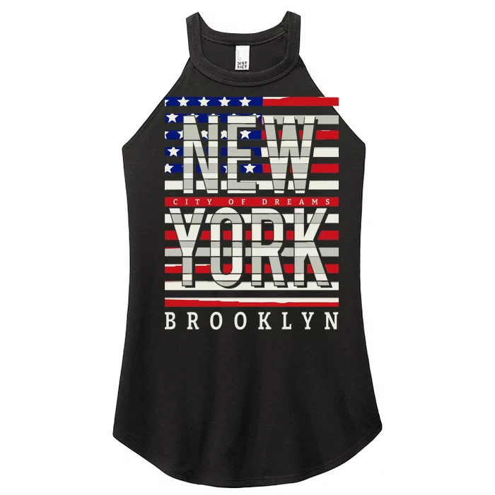 New York - City of Dreams Typography - Brooklyn USA Women’s Perfect Tri Rocker Tank