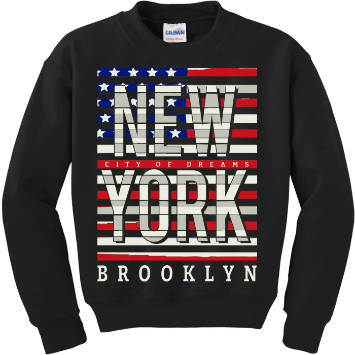 New York - City of Dreams Typography - Brooklyn USA Kids Sweatshirt