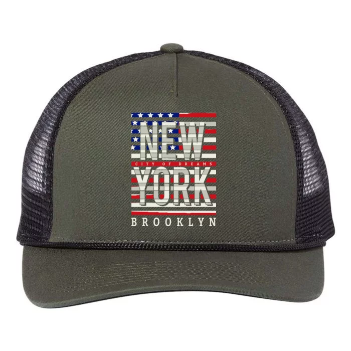 New York - City of Dreams Typography - Brooklyn USA Retro Rope Trucker Hat Cap