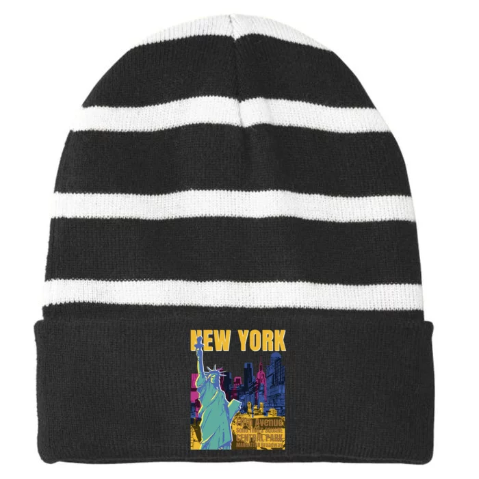 New York City Liberty Statue Striped Beanie with Solid Band