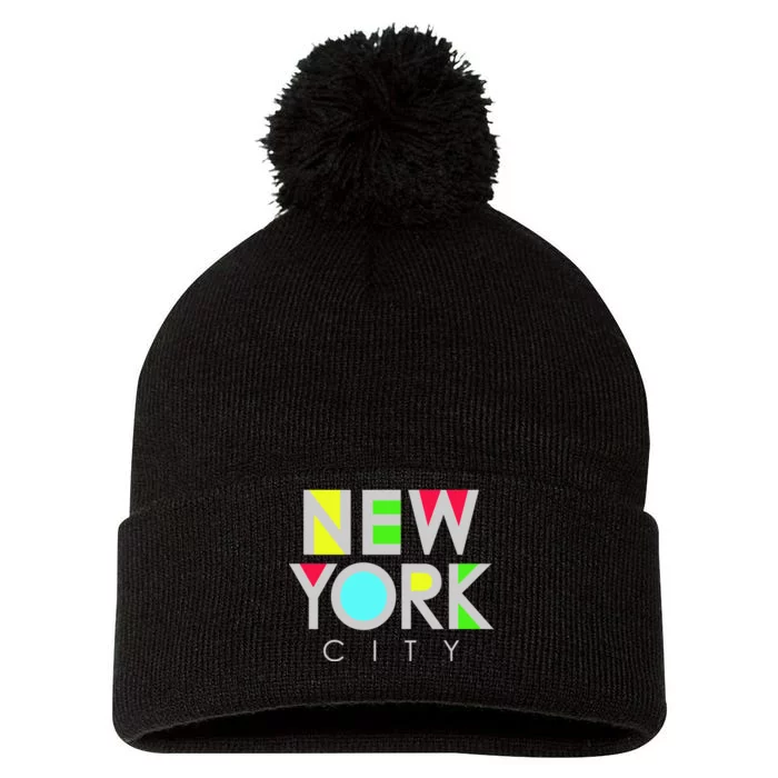 New York City Retro Pom Pom 12in Knit Beanie