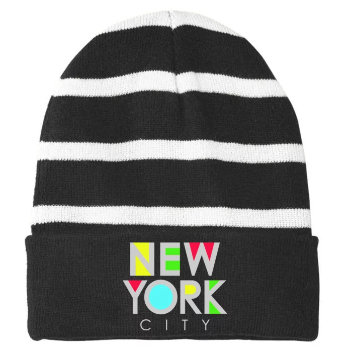 New York City Retro Striped Beanie with Solid Band