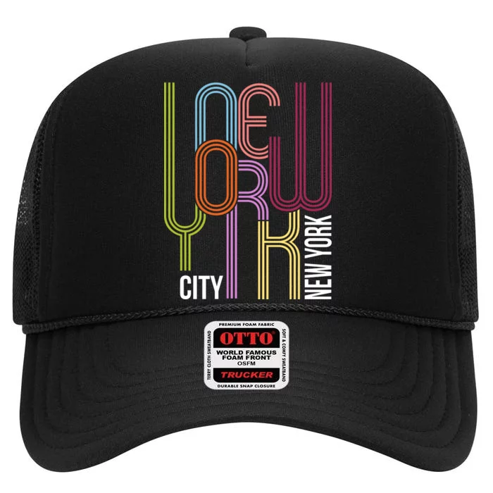 New York City Retro 80s Style High Crown Mesh Trucker Hat