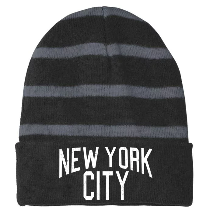 New York City Simple Logo Striped Beanie with Solid Band