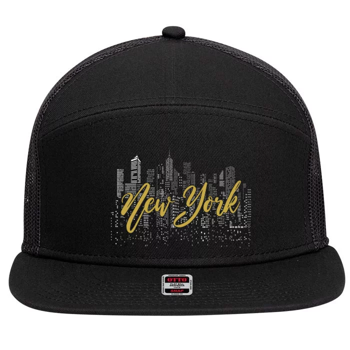 New York City Skyline  Buildings 7 Panel Mesh Trucker Snapback Hat