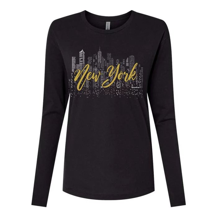 New York City Skyline  Buildings Womens Cotton Relaxed Long Sleeve T-Shirt