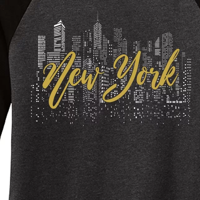 New York City Skyline  Buildings Women's Tri-Blend 3/4-Sleeve Raglan Shirt