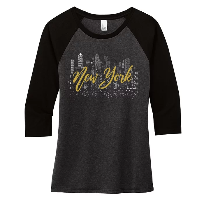 New York City Skyline  Buildings Women's Tri-Blend 3/4-Sleeve Raglan Shirt