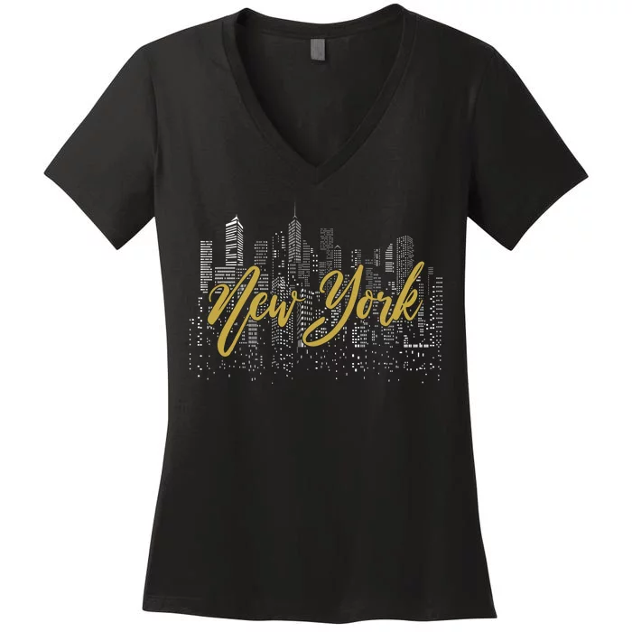 New York City Skyline  Buildings Women's V-Neck T-Shirt