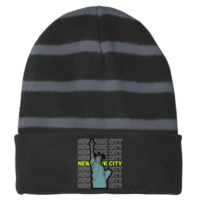 New York City Statue of Liberty Striped Beanie with Solid Band