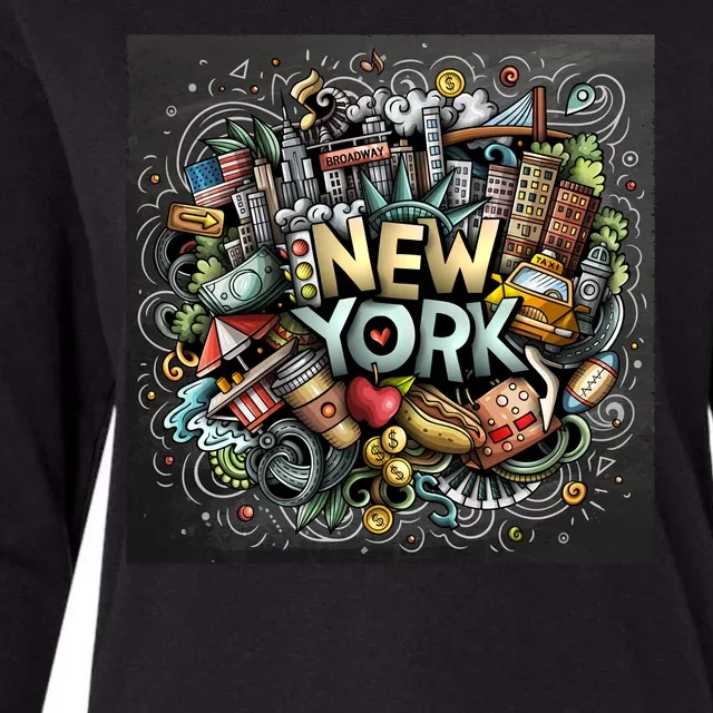 New York Illustration Womens Cotton Relaxed Long Sleeve T-Shirt