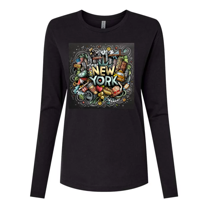 New York Illustration Womens Cotton Relaxed Long Sleeve T-Shirt