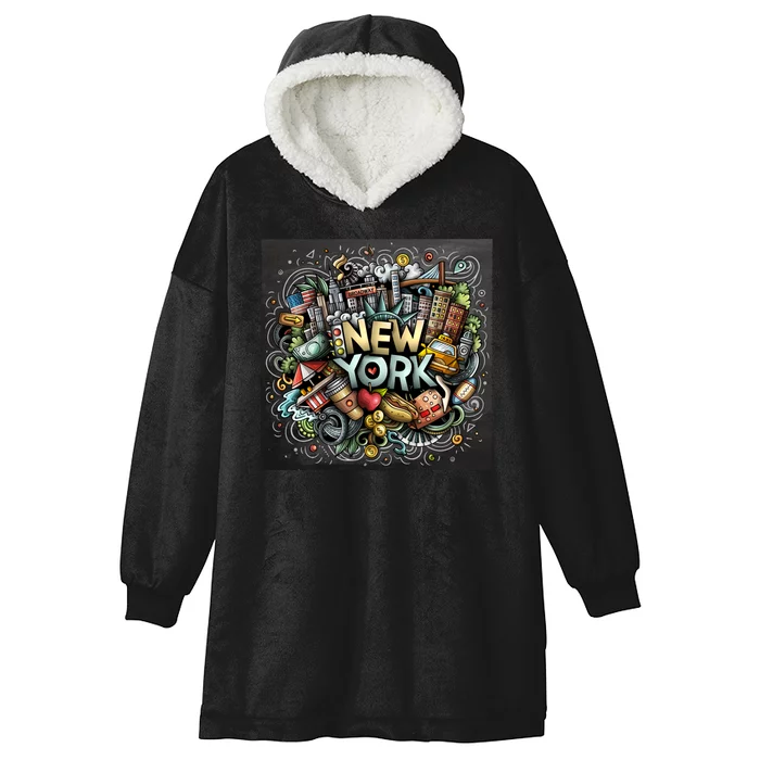 New York Illustration Hooded Wearable Blanket