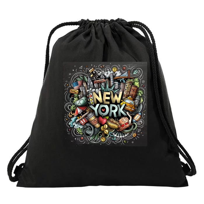 New York Illustration Drawstring Bag