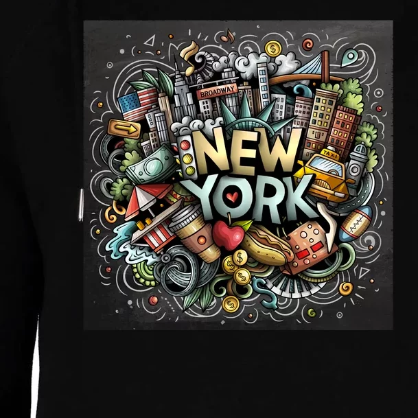 New York Illustration Womens Funnel Neck Pullover Hood