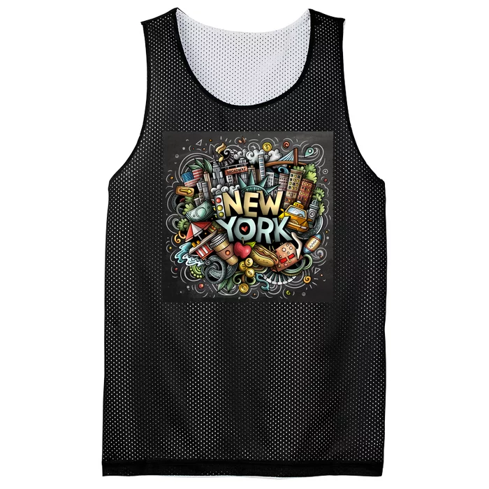 New York Illustration Mesh Reversible Basketball Jersey Tank