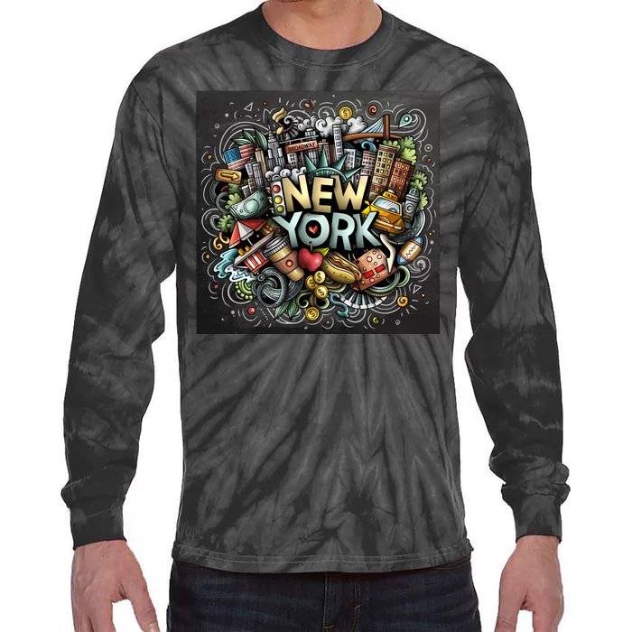 New York Illustration Tie-Dye Long Sleeve Shirt