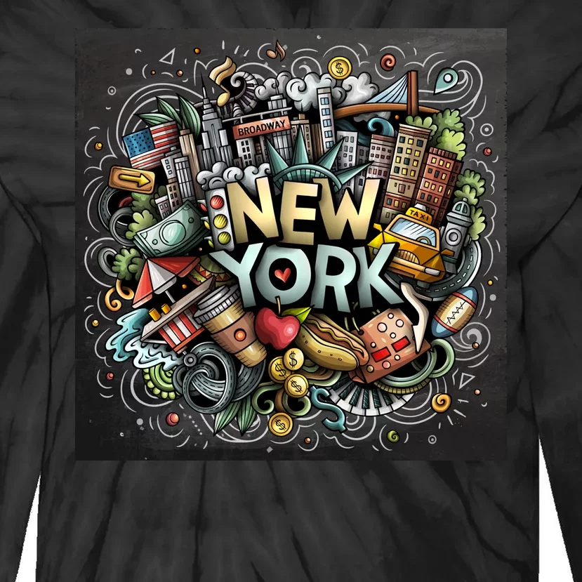 New York Illustration Tie-Dye Long Sleeve Shirt