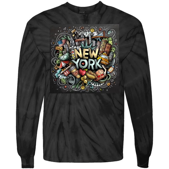 New York Illustration Tie-Dye Long Sleeve Shirt