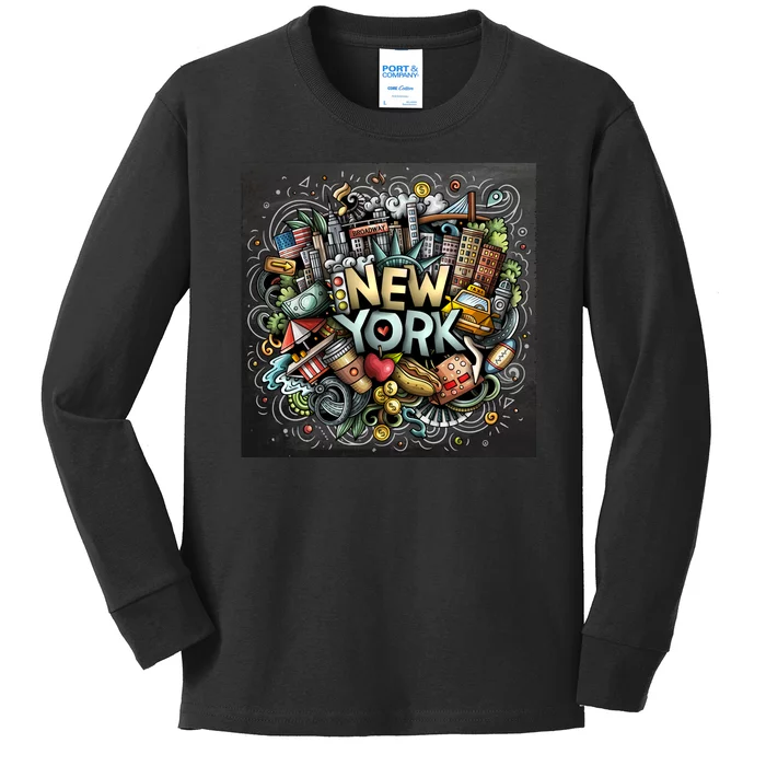 New York Illustration Kids Long Sleeve Shirt