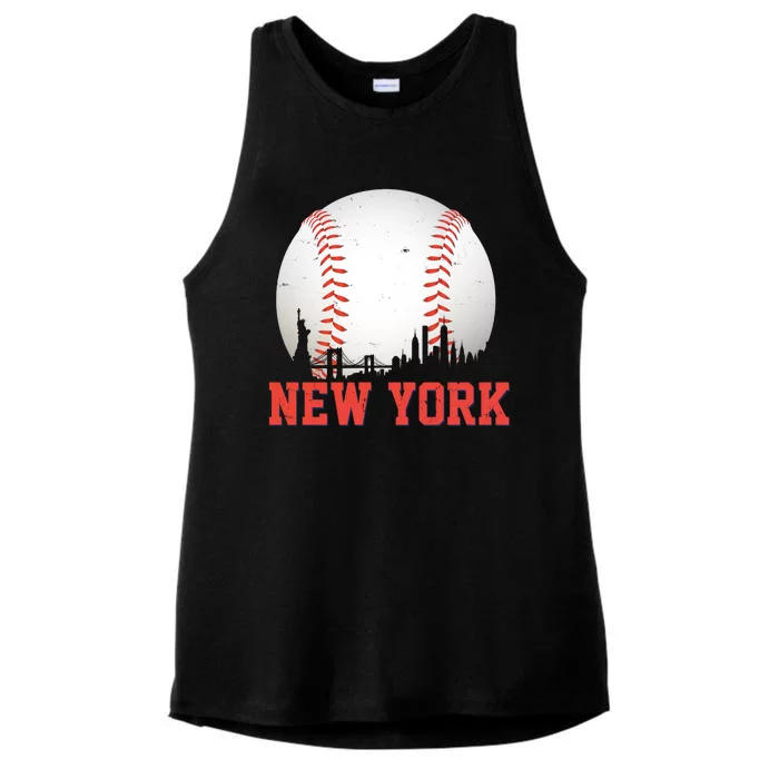 New York Skyline Baseball Sports Fan Ladies Tri-Blend Wicking Tank