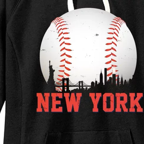 New York Skyline Baseball Sports Fan Women's Fleece Hoodie