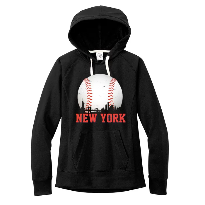 New York Skyline Baseball Sports Fan Women's Fleece Hoodie