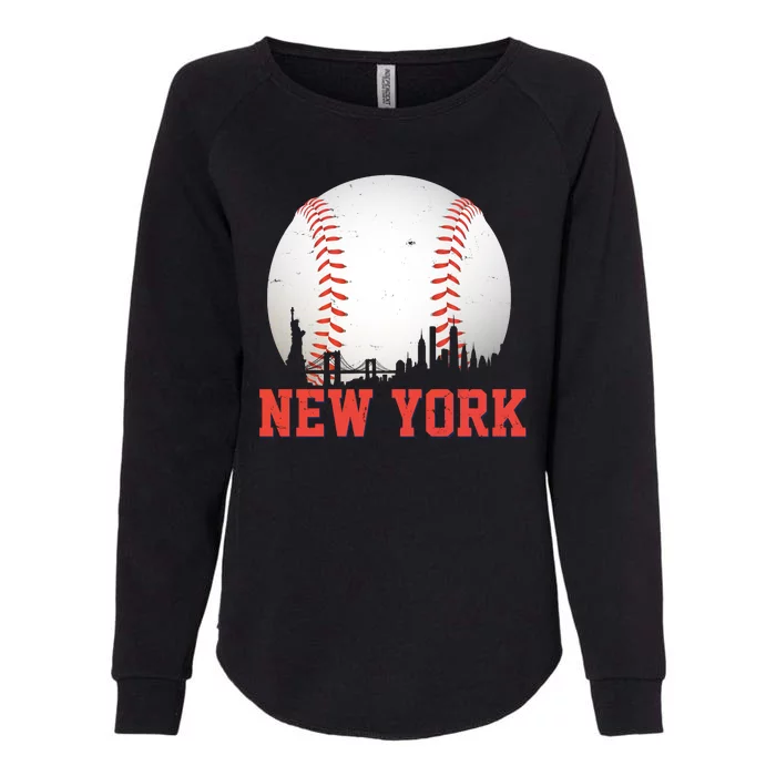 New York Skyline Baseball Sports Fan Womens California Wash Sweatshirt