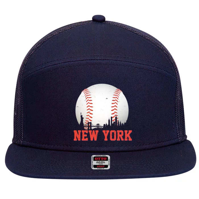 New York Skyline Baseball Sports Fan 7 Panel Mesh Trucker Snapback Hat