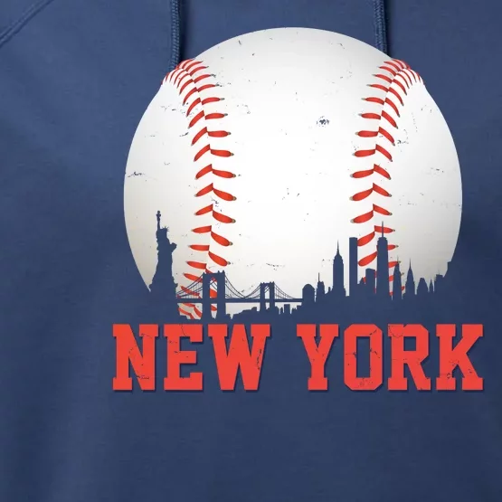 New York Skyline Baseball Sports Fan Performance Fleece Hoodie