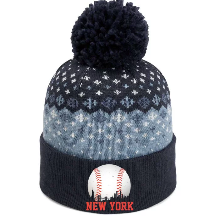 New York Skyline Baseball Sports Fan The Baniff Cuffed Pom Beanie