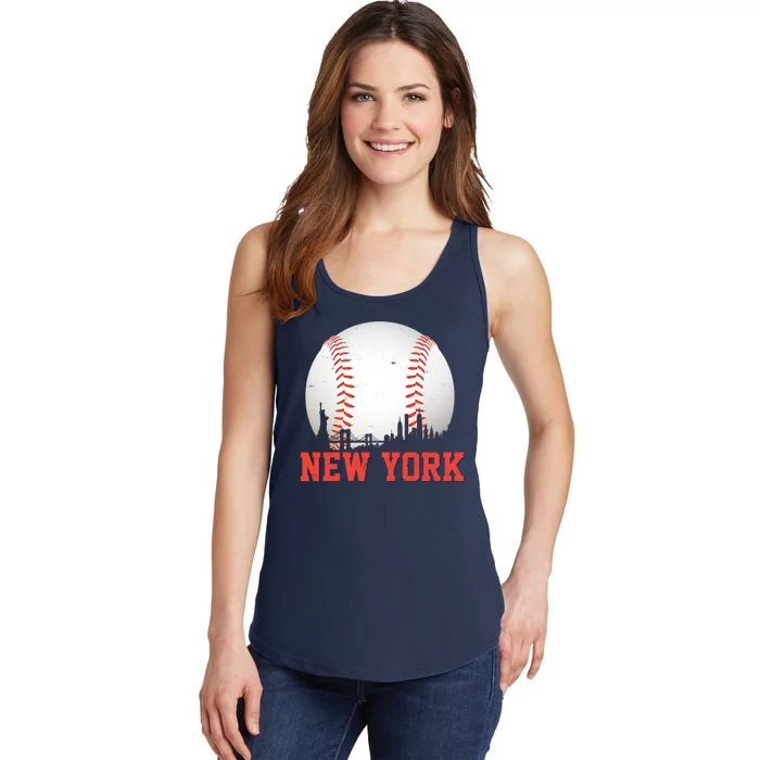 New York Skyline Baseball Sports Fan Ladies Essential Tank