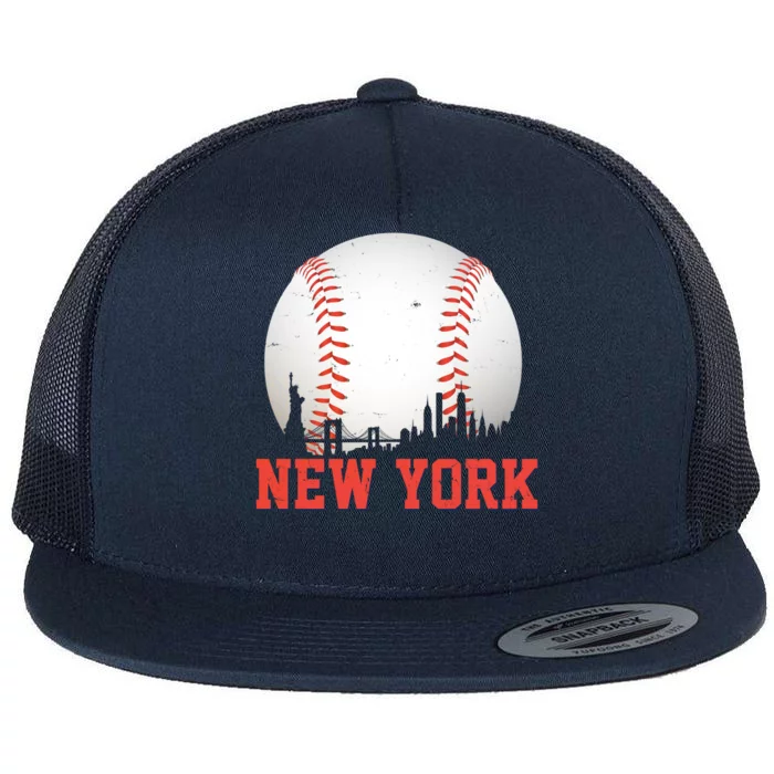 New York Skyline Baseball Sports Fan Flat Bill Trucker Hat