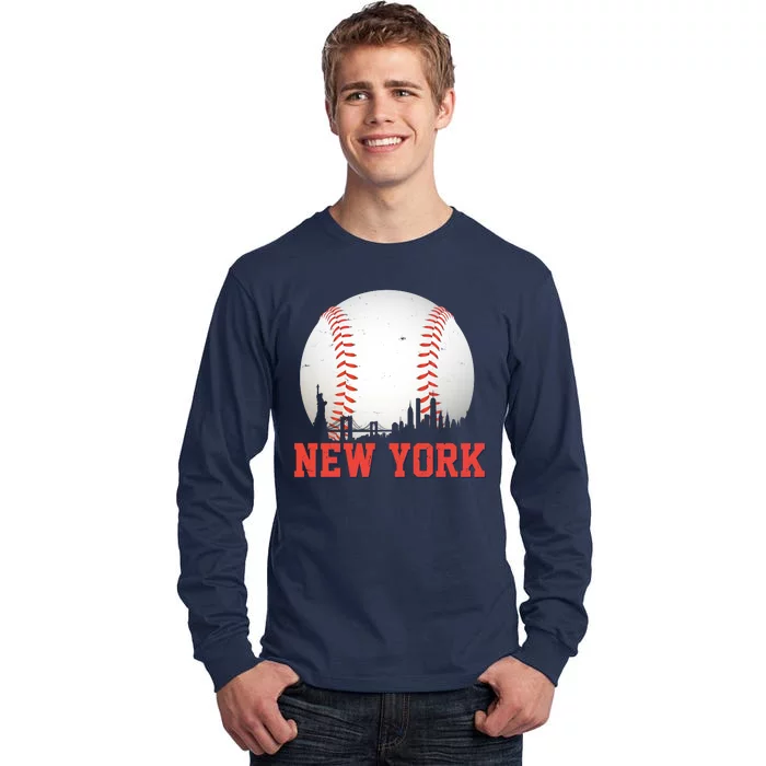 New York Skyline Baseball Sports Fan Tall Long Sleeve T-Shirt