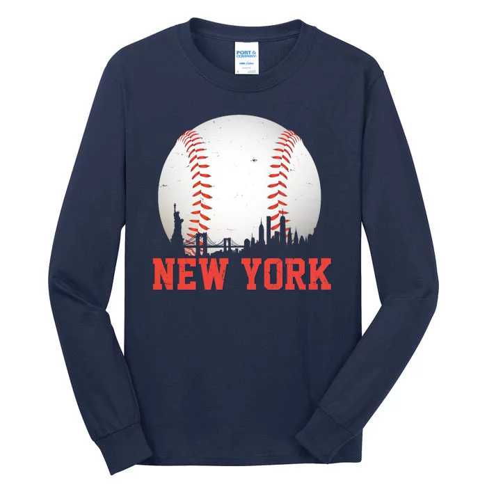 New York Skyline Baseball Sports Fan Tall Long Sleeve T-Shirt